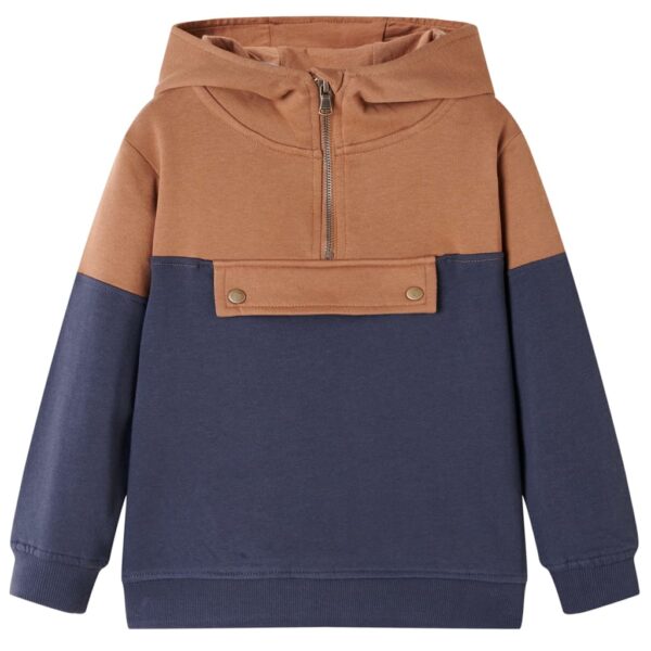 Kindersweater Met Capuchon Halve Rits 104 Antraciet- En Cognackleurig