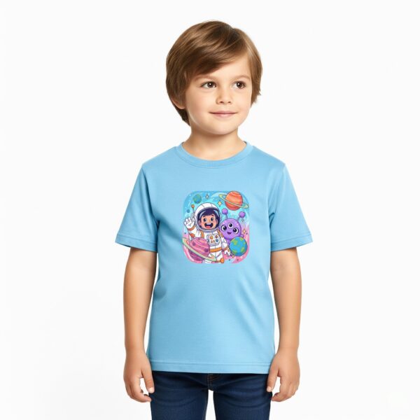 Kinder T-shirt met Vrolijke Astronaut & Ruimtewezen Print