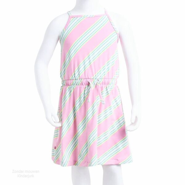 Zomerse Streepjes Jurk Meisjes | Roze Halternek Kinderjurk met Trekkoord -Comfortabel & Speels