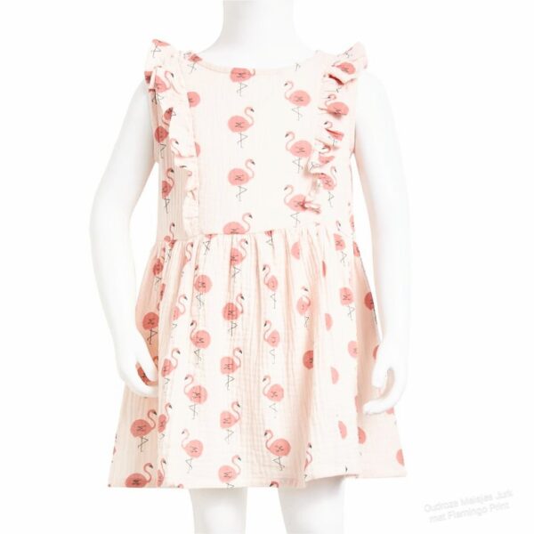 Oudroze Meisjes Jurk met Flamingo Print | Zachte Zomerjurk Ruches & Muslin - Comfortabel